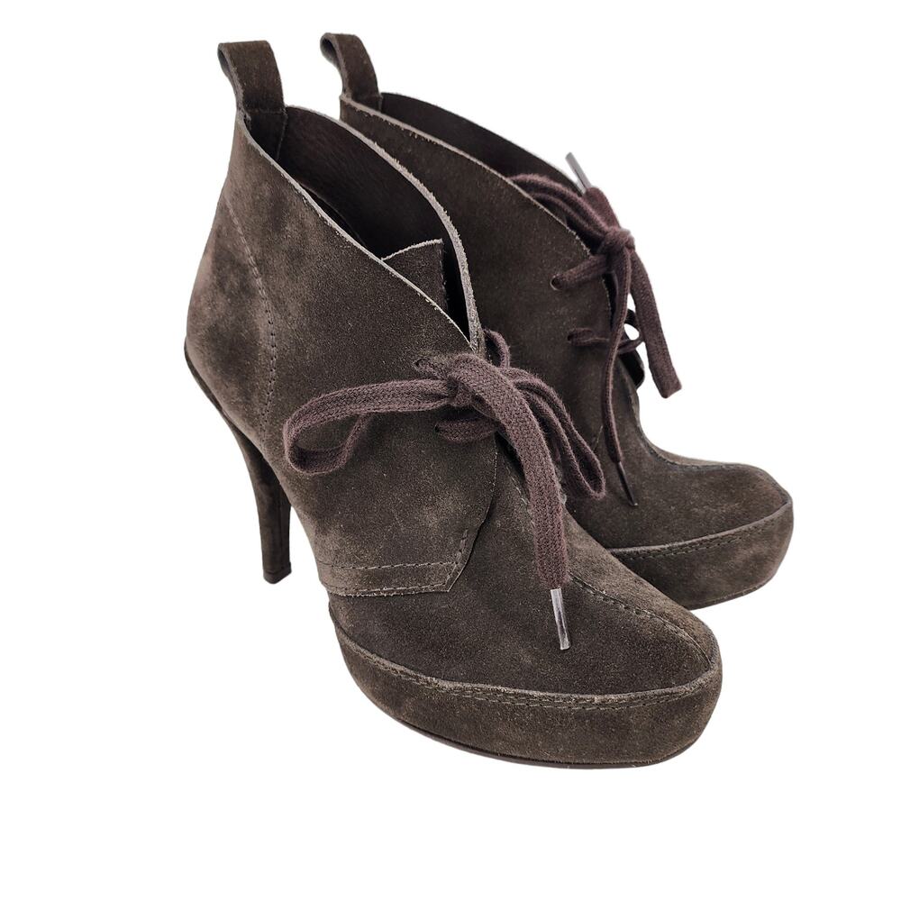 Pedro Garcia Yasu Platform Bootie Lace Up 4' Heel Suede Ash Color Size 37.5